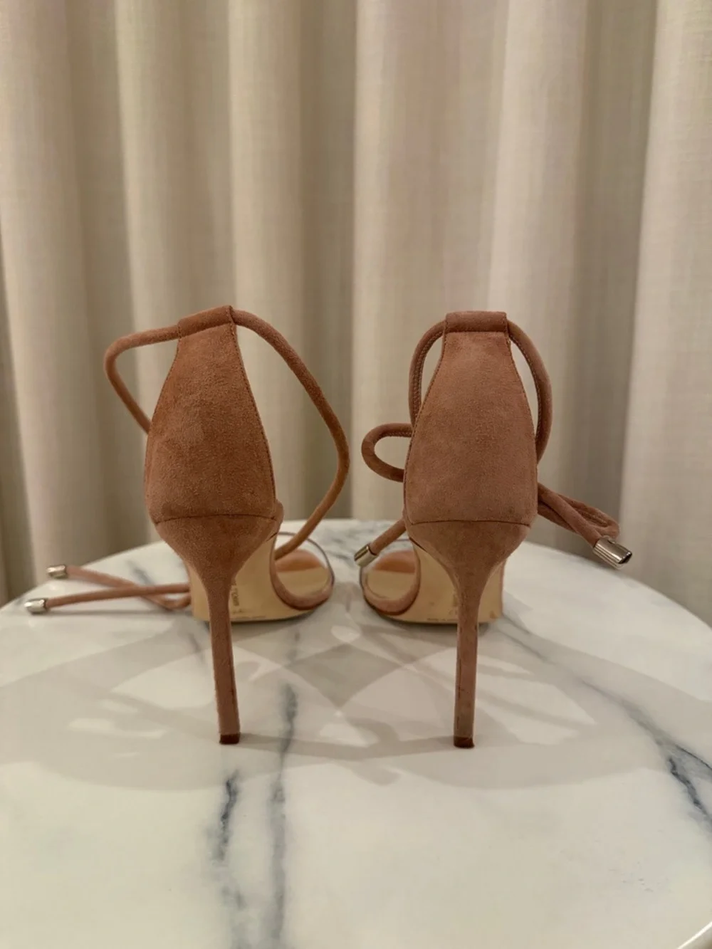 Manolo Blahnik Tan Suede & Clear PVC Ankle-Tie Sandals - Picture 4 of 8